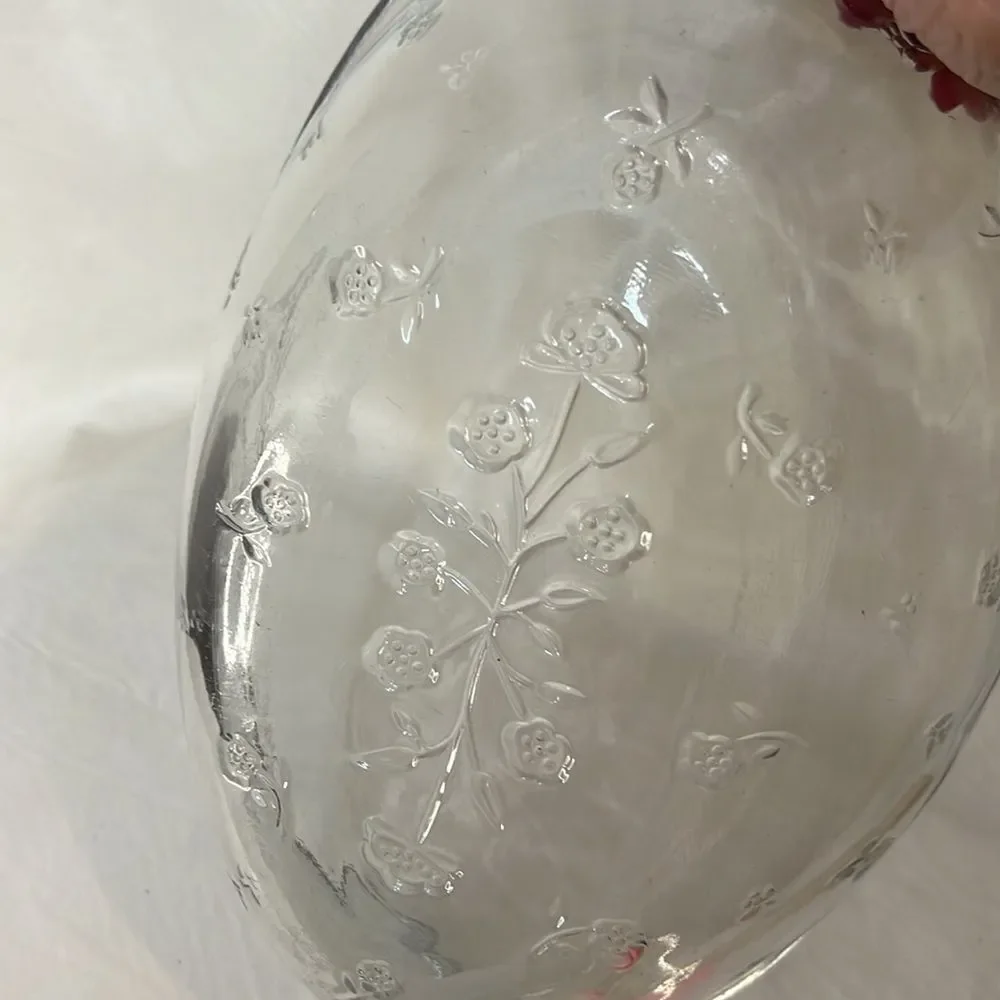Savannah Serving Bowl Floral Flower Embossed Glass Handles 8 X 13 Inches